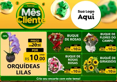 Modelo de Encarte para Encarte A4 Horizontal com o tema Especial Mês do Cliente para Floricultura e jardim
