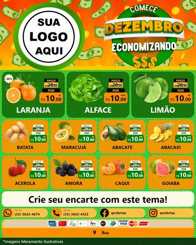 Modelo de Rede Social para Feed Instagram com o tema Comece Dezembro Economizando para Hortifrúti