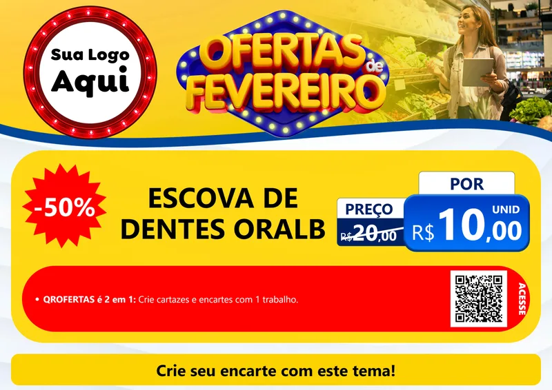Modelo de Cartaz para Cartaz A4 Horizontal com o tema Ofertas de Fevereiro para Higiene Pessoal
