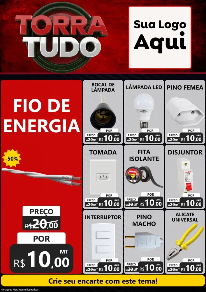 Modelo de Encarte para Encarte A4 Vertical com o tema Torra Tudo para Materiais Elétricos