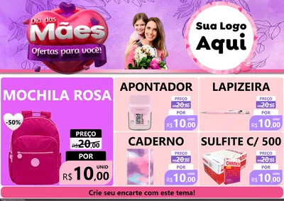 Modelo de Encarte para Encarte A4 Horizontal com o tema Dia das Mães Ofertas para Você! para Papelaria
