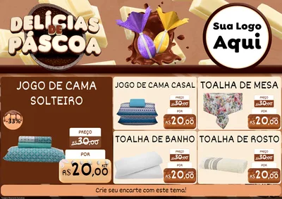 Modelo de Encarte para Encarte A4 Horizontal com o tema Delícias de Páscoa para Cama, Mesa e Banho
