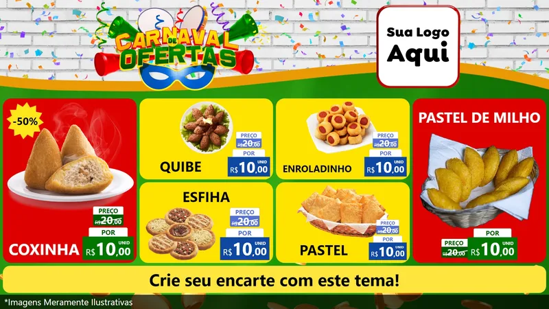 Modelo de TV para TV Horizontal com o tema Carnaval de Ofertas para Salgadaria