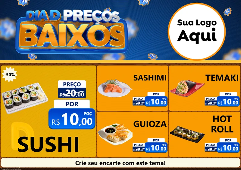 Modelo de Encarte para Encarte A4 Horizontal com o tema Dia D Preço Baixo para Comida japonesa