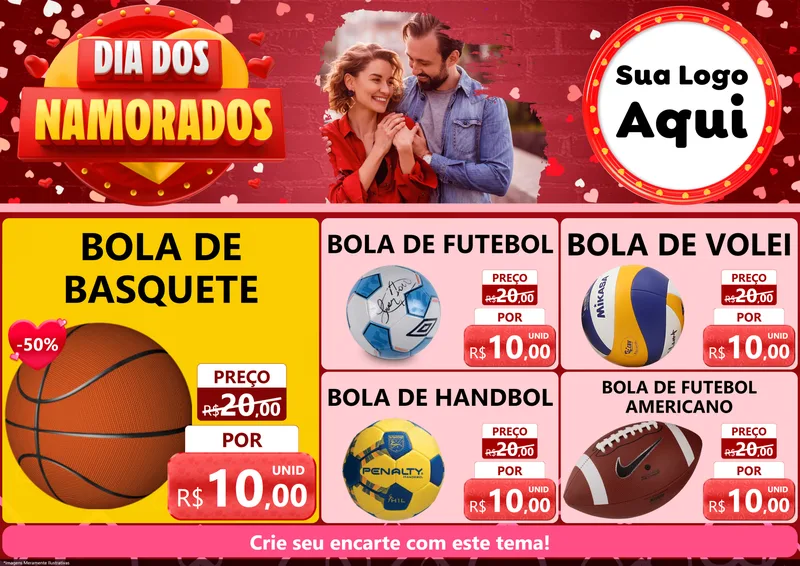 Modelo de Encarte para Encarte A4 Horizontal com o tema Dia Dos Namorados para Artigos Esportivos
