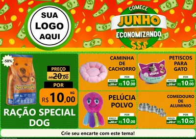 Modelo de Encarte para Encarte A4 Horizontal com o tema Comece Junho Economizando para Pet Shop