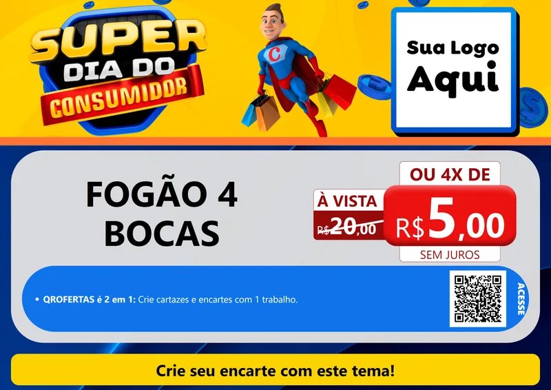 Modelo de Cartaz para Cartaz A4 Horizontal com o tema Super Dia do Consumidor para Móveis e Eletro