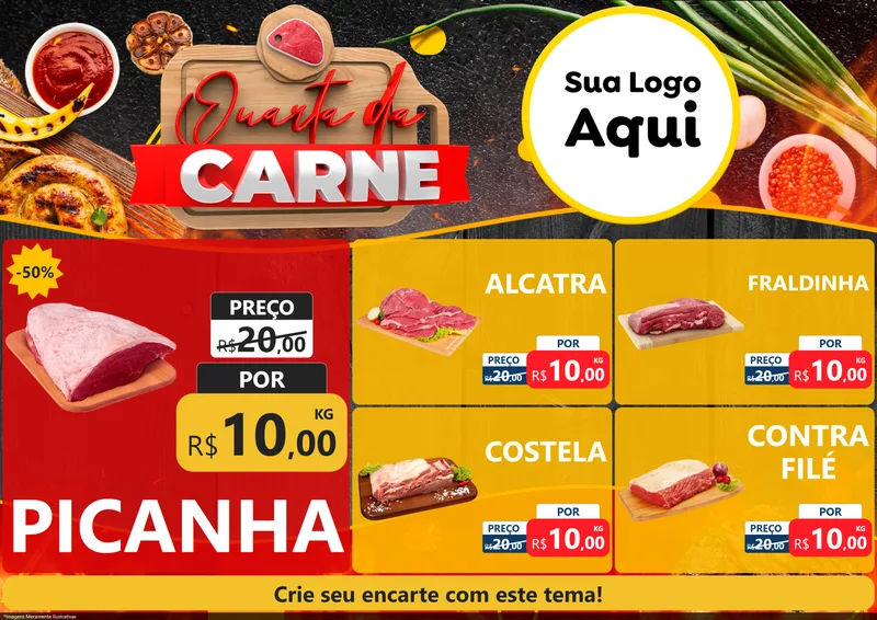 Modelo de Encarte para Encarte A4 Horizontal com o tema Quarta da Carne para Açougue