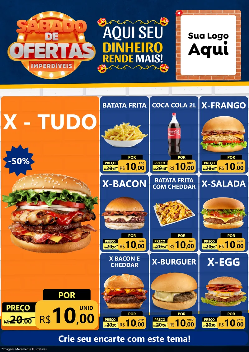 Modelo de Encarte para Encarte A4 Vertical com o tema Sábado de Ofertas Imperdíveis para Hamburgueria
