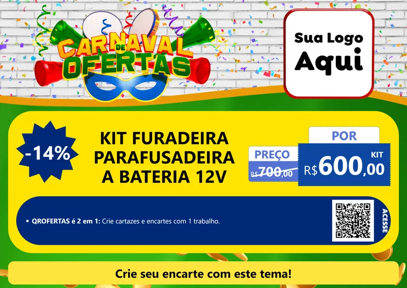 Modelo de Cartaz para Cartaz A4 Horizontal com o tema Carnaval de Ofertas para Maquinas e Ferramentas