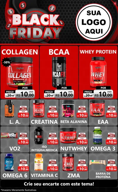 Modelo de Encarte para Encarte Grande com o tema Black Friday para Suplementos alimentares