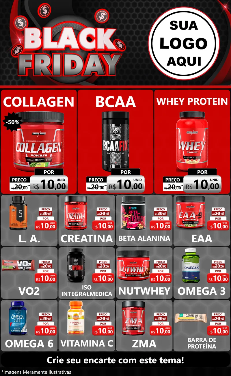 Modelo de Encarte para Encarte Grande com o tema Black Friday para Suplementos alimentares