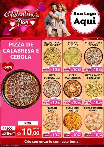 Modelo de Encarte para Encarte A4 Vertical com o tema Valentine's Day para Pizzaria