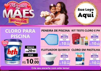 Modelo de Encarte para Encarte A4 Horizontal com o tema Mês das Mães Imperdível para Produtos para Piscina