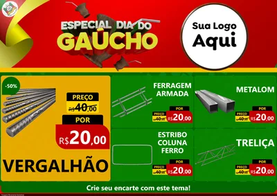Modelo de Encarte para Encarte A4 Horizontal com o tema Especial Dia do Gaúcho para Ferragens