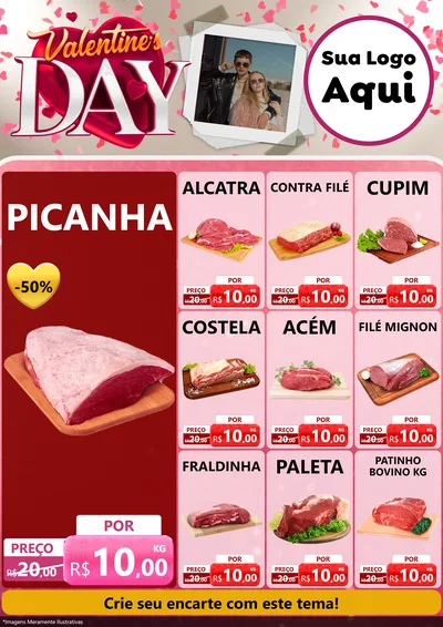 Modelo de Encarte para Encarte A4 Vertical com o tema Valentine's Day para Açougue