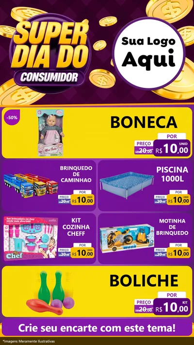 Modelo de TV para TV Vertical com o tema Super Dia do Consumidor para Brinquedos