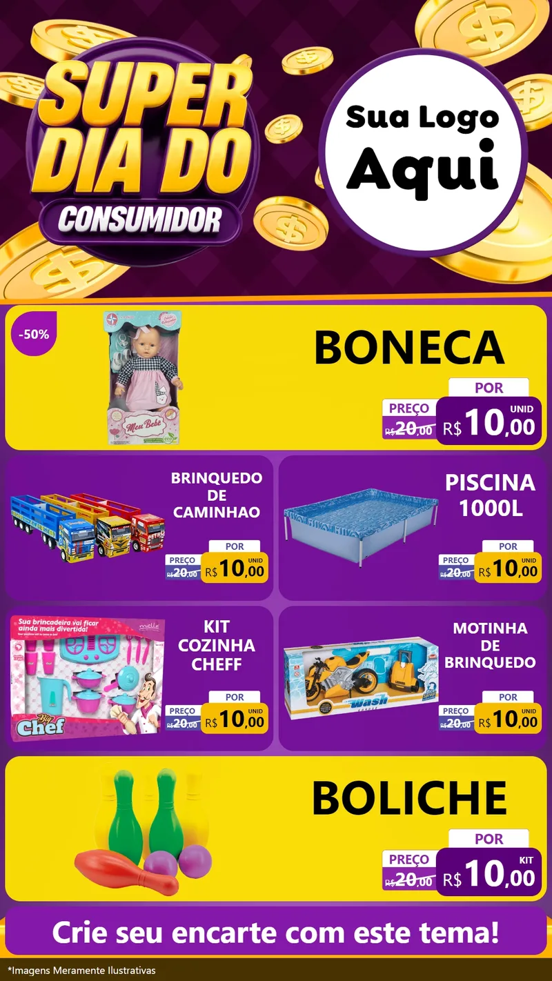 Modelo de TV para TV Vertical com o tema Super Dia do Consumidor para Brinquedos