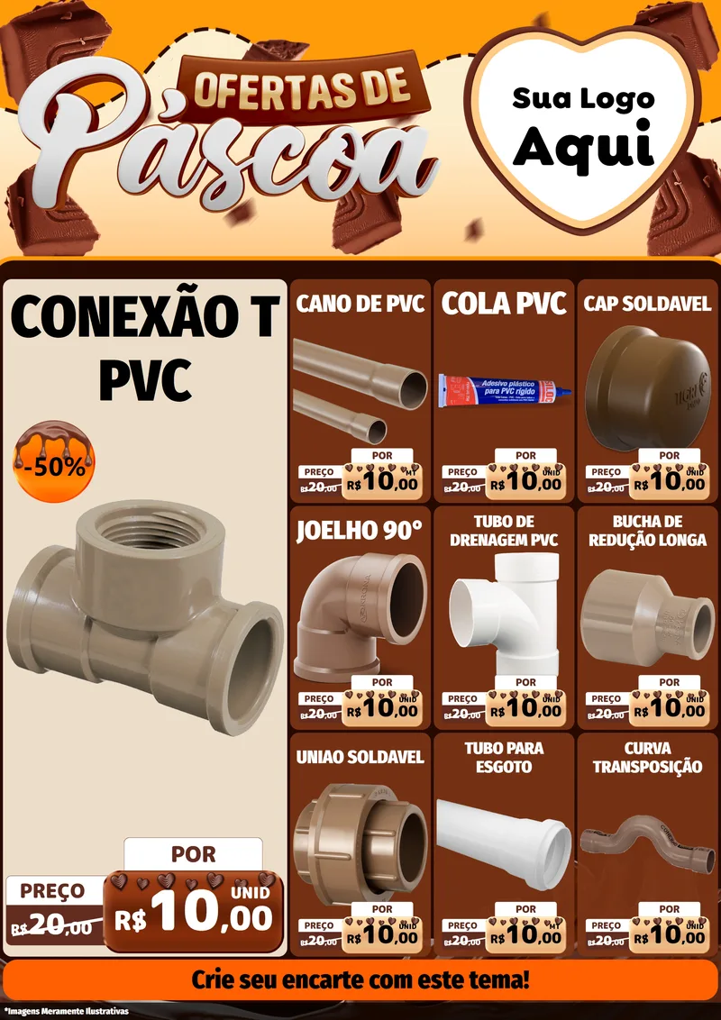 Modelo de Encarte para Encarte A4 Vertical com o tema Ofertas de Páscoa para Tubos e conexões