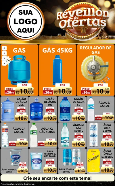 Modelo de Encarte para Encarte Grande com o tema Réveillon de Ofertas para Água e gás