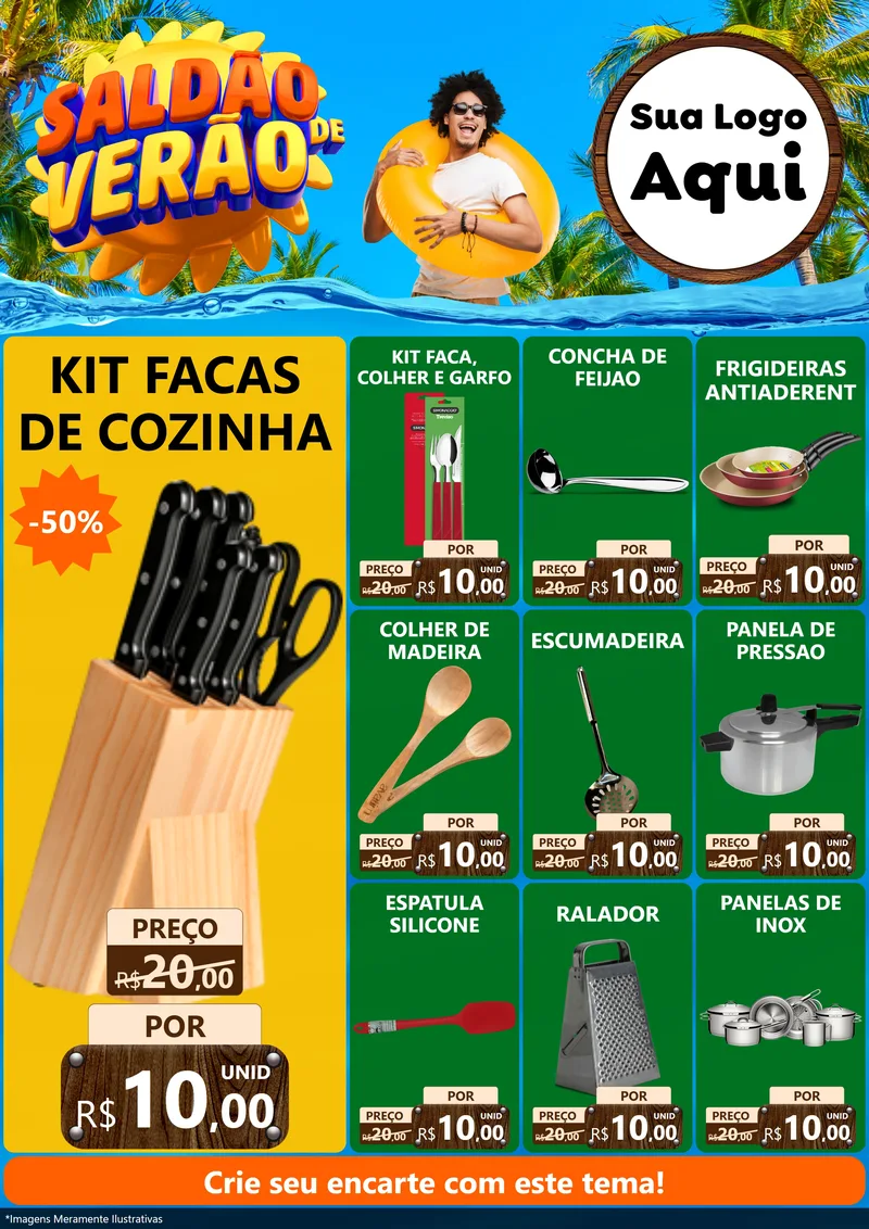 Modelo de Encarte para Encarte A4 Vertical com o tema Saldão de Verão para Utilidades Domésticas