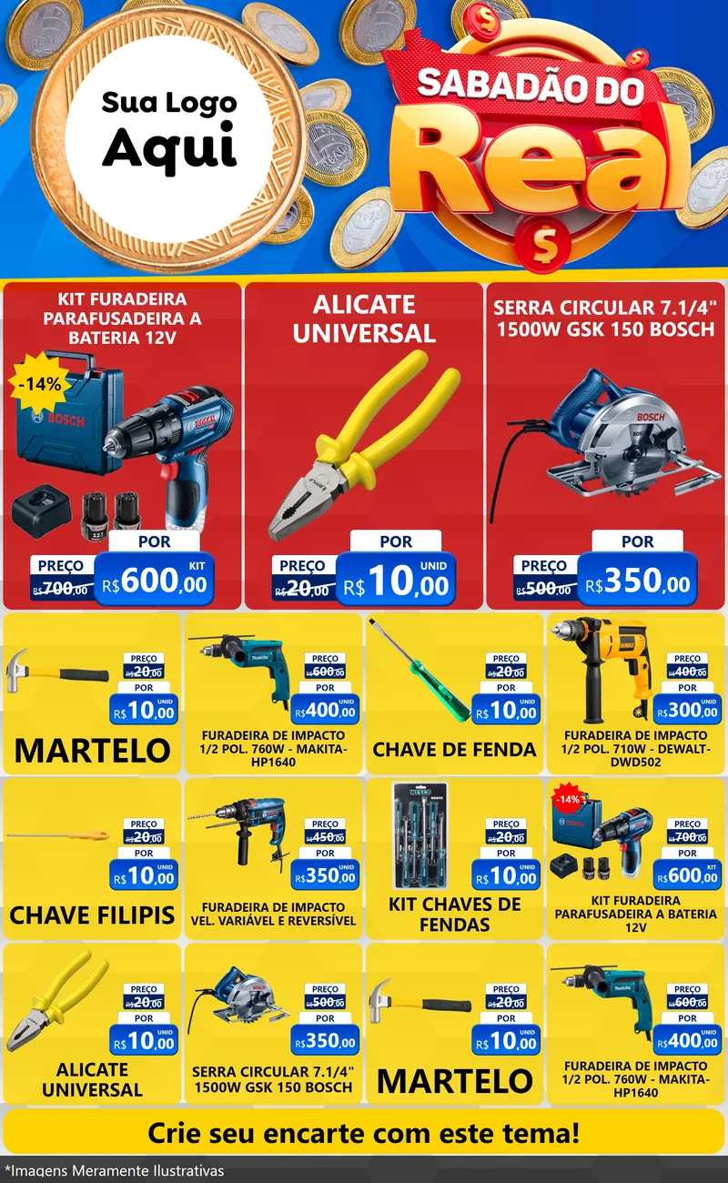 Modelo de Encarte para Encarte Grande com o tema Sabadão do Real para Maquinas e Ferramentas