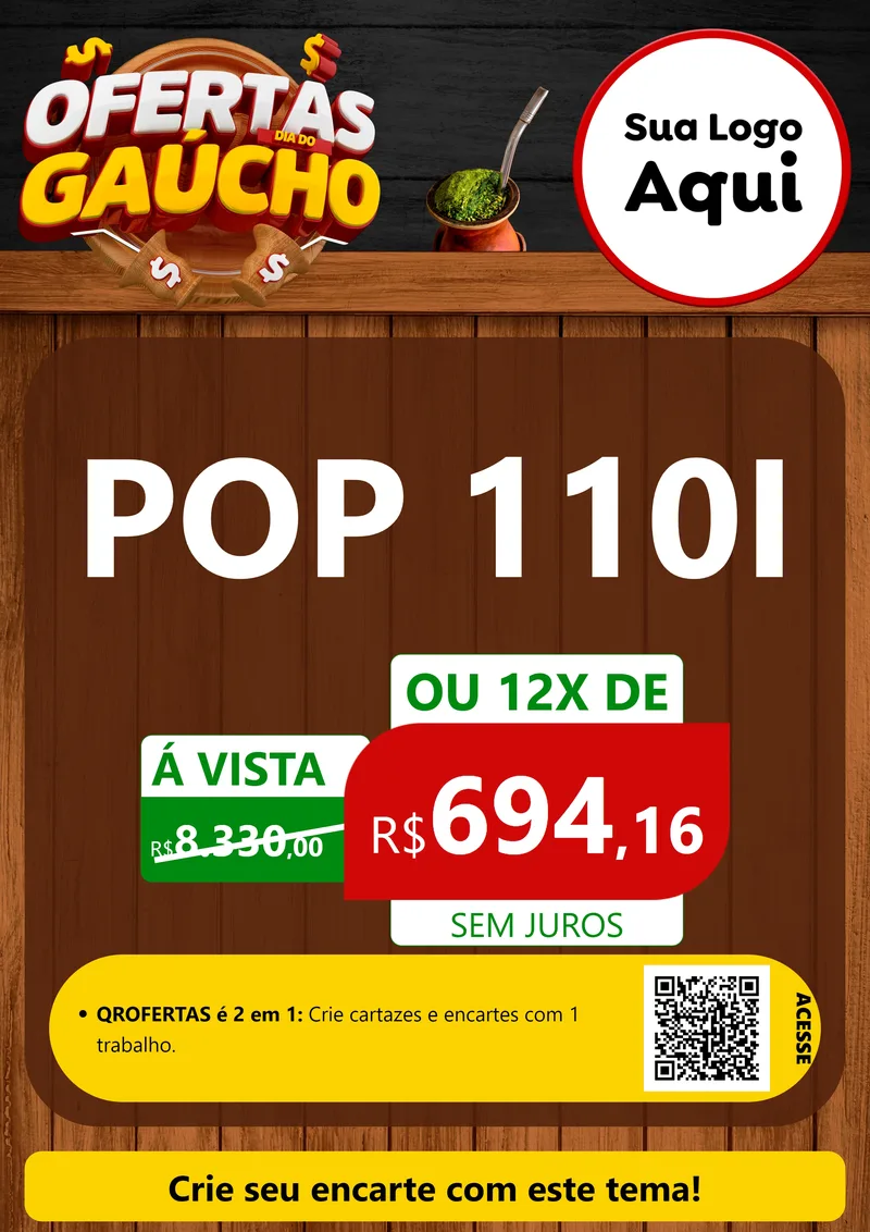 Modelo de Cartaz para Cartaz A4 Vertical com o tema Ofertas Dia do Gaúcho para Concessionaria de Motos