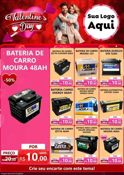 Modelo de Encarte para Encarte A4 Vertical com o tema Valentine's Day para Baterias Elétricas