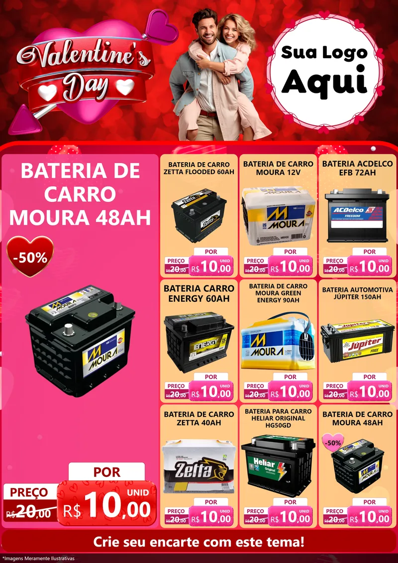 Modelo de Encarte para Encarte A4 Vertical com o tema Valentine's Day para Baterias Elétricas