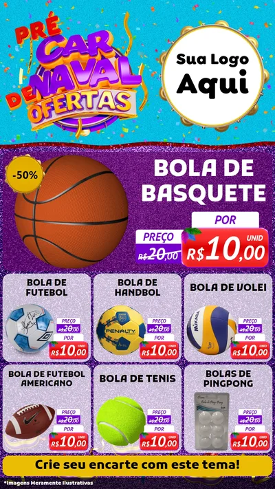 Modelo de Rede Social para Stories com o tema Pré Carnaval de Ofertas para Artigos Esportivos