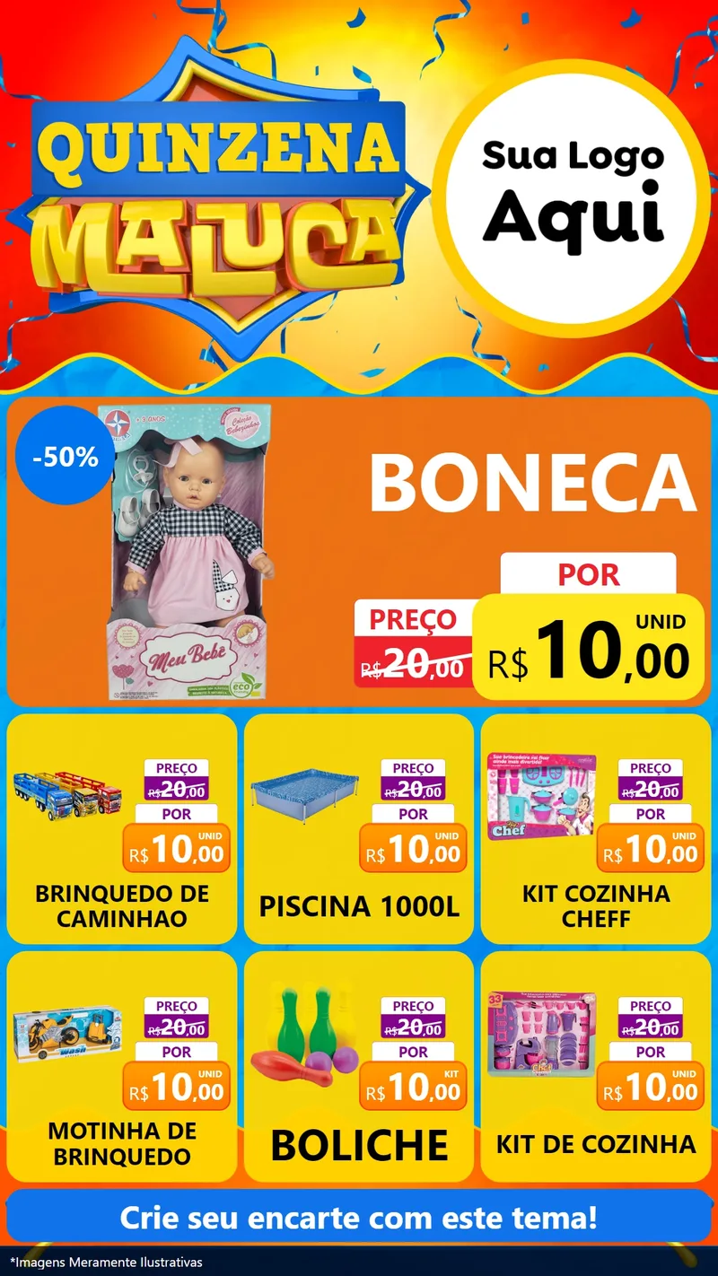 Modelo de Rede Social para Stories com o tema Quinzena Maluca para Brinquedos
