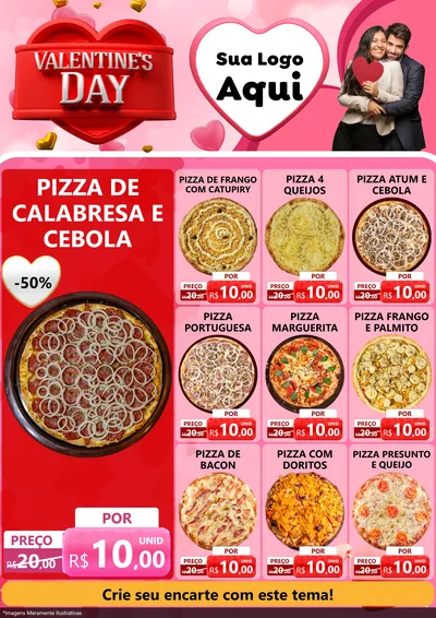 Modelo de Encarte para Encarte A4 Vertical com o tema Valentine's Day para Pizzaria