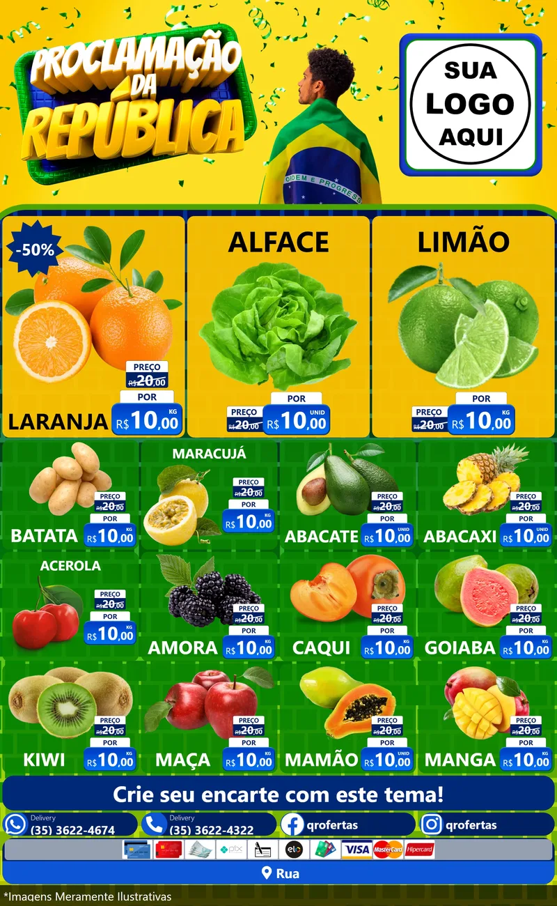 Modelo de Encarte para Encarte Grande com o tema Proclamação da República para Hortifrúti