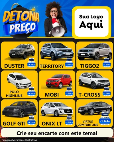 Modelo de Rede Social para Feed Instagram com o tema Detona Preços para Concessionaria de Carros
