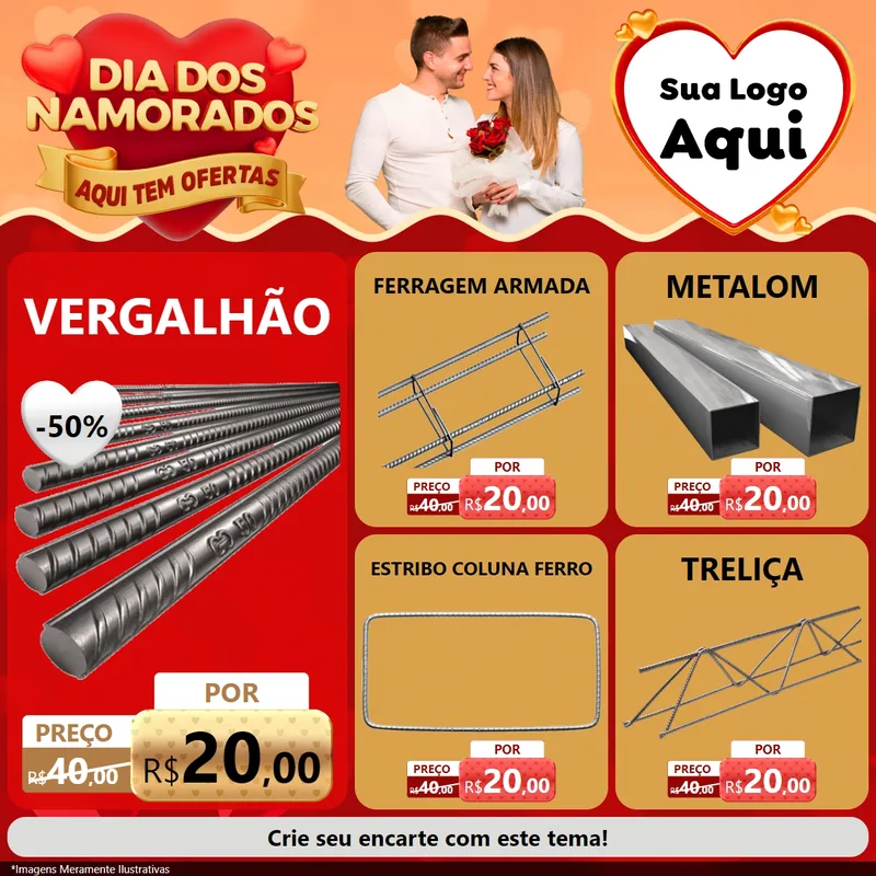 Modelo de Rede Social para Feed Facebook com o tema Dia dos Namorados - Aqui Tem Ofertas para Ferragens