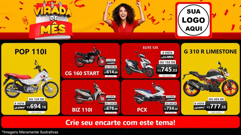 Modelo de TV para TV Horizontal com o tema Virada de Mês para Concessionaria de Motos
