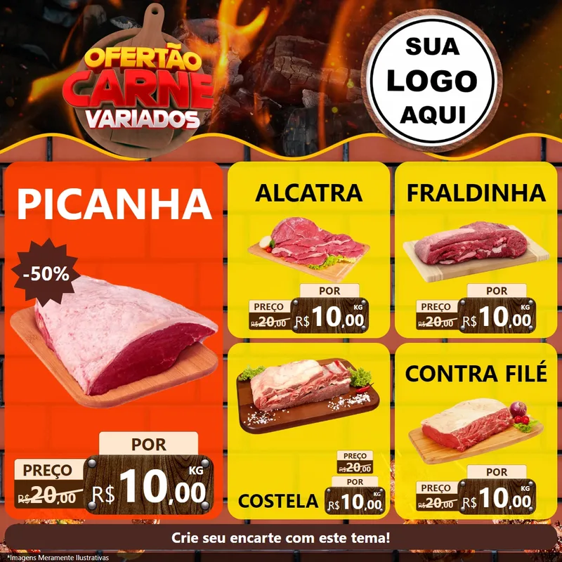 Modelo de Rede Social para Feed Facebook com o tema Ofertão Carne Variados para Açougue
