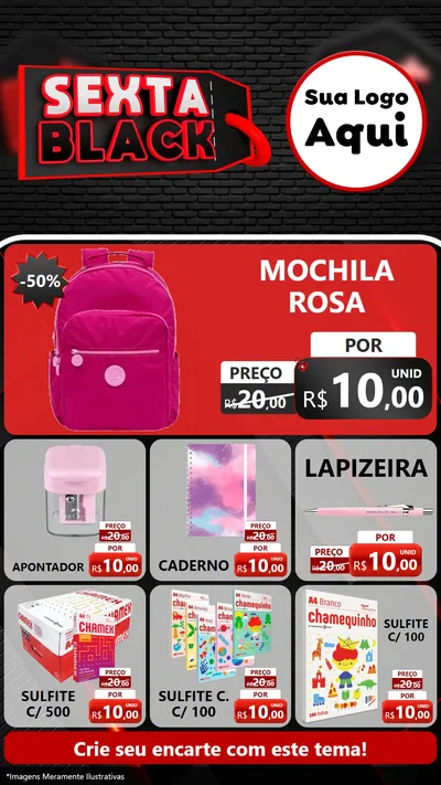 Modelo de Rede Social para Stories com o tema Sexta Black para Papelaria