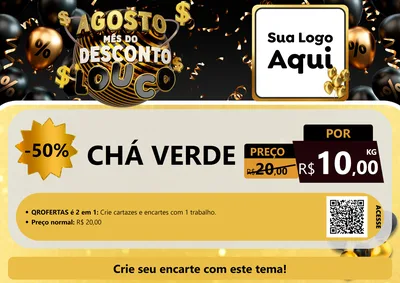 Modelo de Cartaz para Cartaz A4 Horizontal com o tema Agosto Mês do Desconto Louco para Produtos Naturais