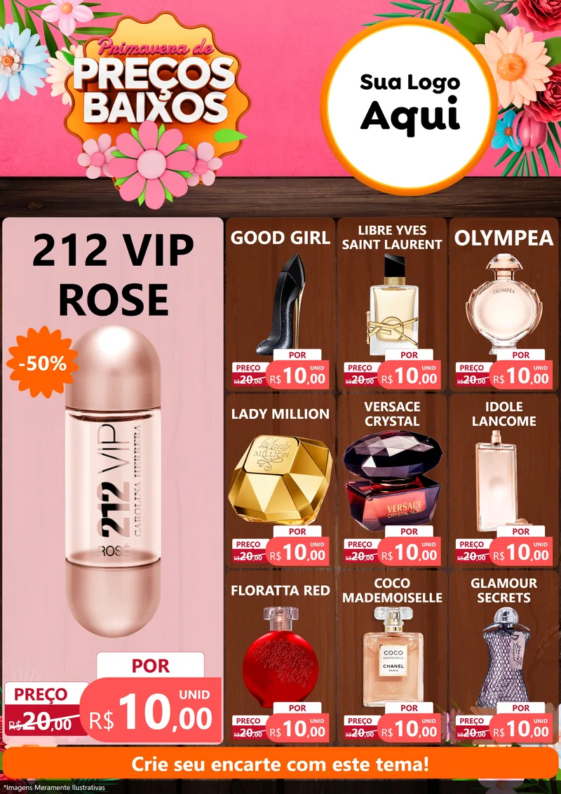 Modelo de Encarte para Encarte A4 Vertical com o tema Primavera de Preços Baixos para Perfumes