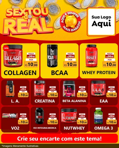 Modelo de Rede Social para Feed Instagram com o tema Sextou do Real para Suplementos alimentares