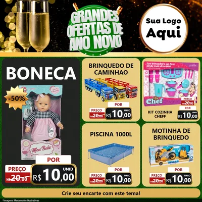 Modelo de Rede Social para Feed Facebook com o tema Grandes Ofertas de Ano Novo para Brinquedos
