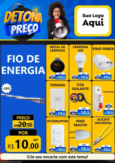 Modelo de Encarte para Encarte A4 Vertical com o tema Detona Preços para Materiais Elétricos