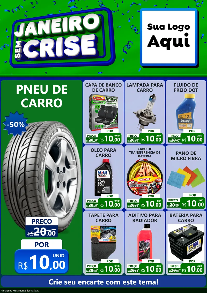 Modelo de Encarte para Encarte A4 Vertical com o tema Janeiro Sem Crise para Auto peças