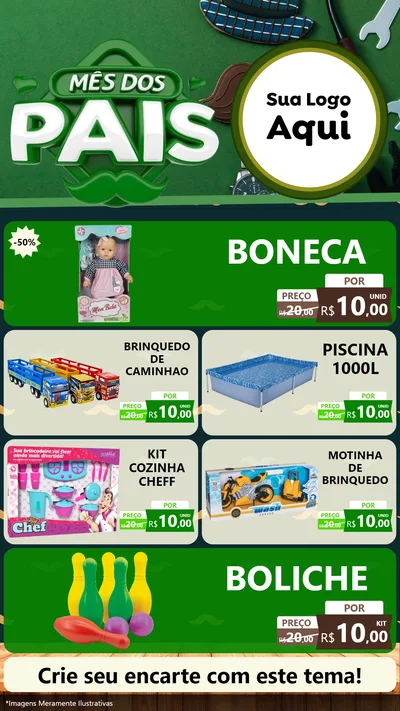 Modelo de TV para TV Vertical com o tema Mês dos Pais para Brinquedos