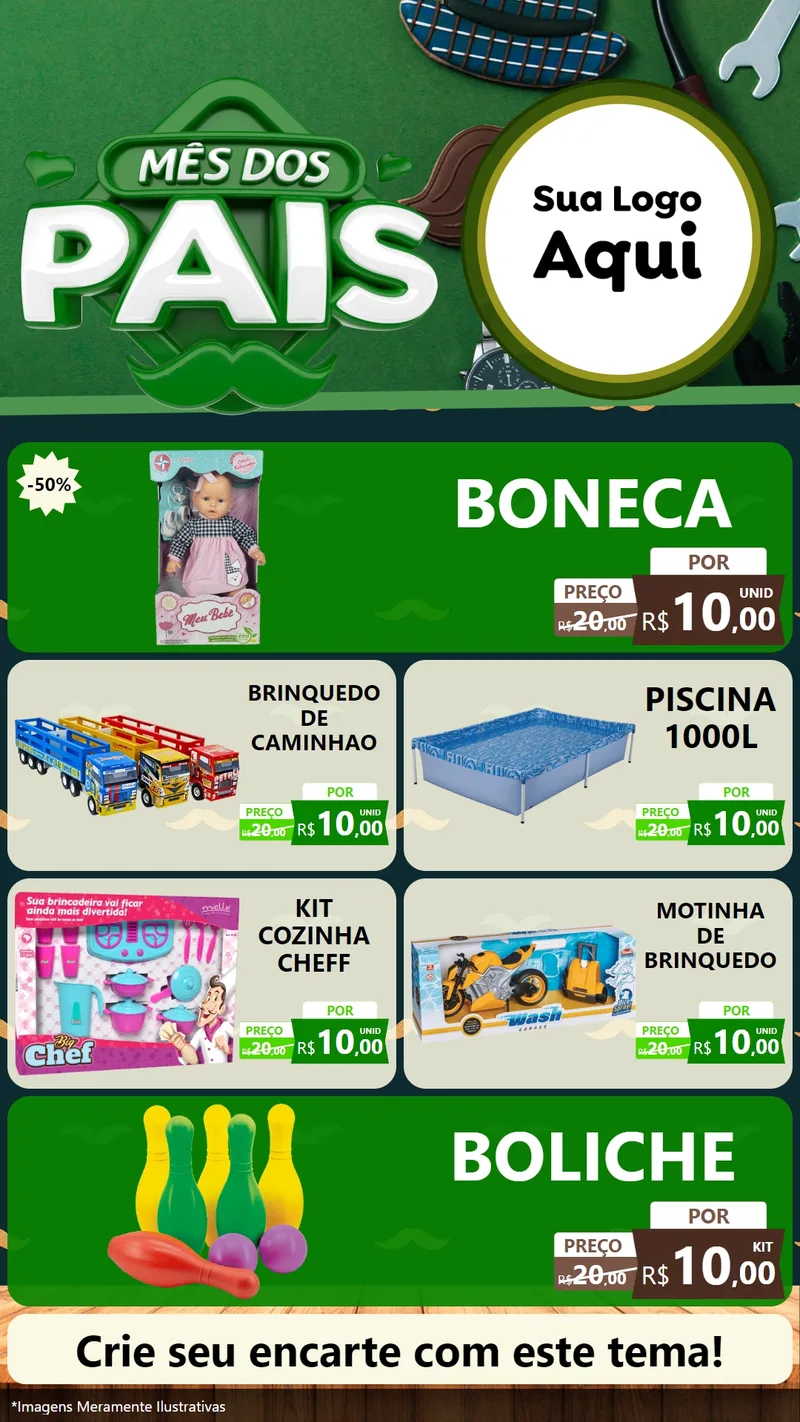 Modelo de TV para TV Vertical com o tema Mês dos Pais para Brinquedos