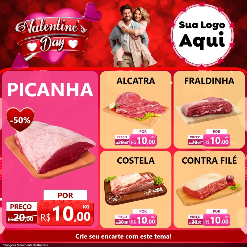 Modelo de Rede Social para Feed Facebook com o tema Valentine's Day para Açougue