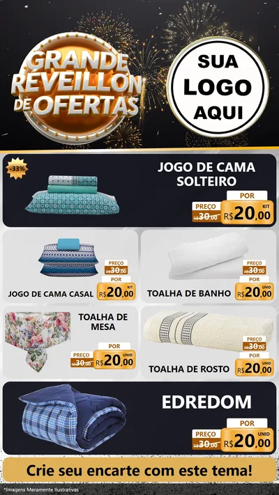 Modelo de TV para TV Vertical com o tema Grande Réveillon de Ofertas para Cama, Mesa e Banho
