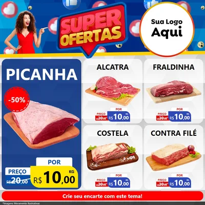 Modelo de Rede Social para Feed Facebook com o tema Super Ofertas para Açougue