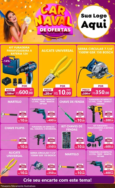 Modelo de Encarte para Encarte Grande com o tema Carnaval de Ofertas para Maquinas e Ferramentas